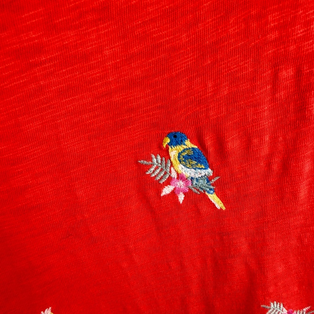 Boden Red Parrot Shirt Dress 6 Long‎ Embroidered Simple Beachy Resortwear Casual - Picture 3 of 8